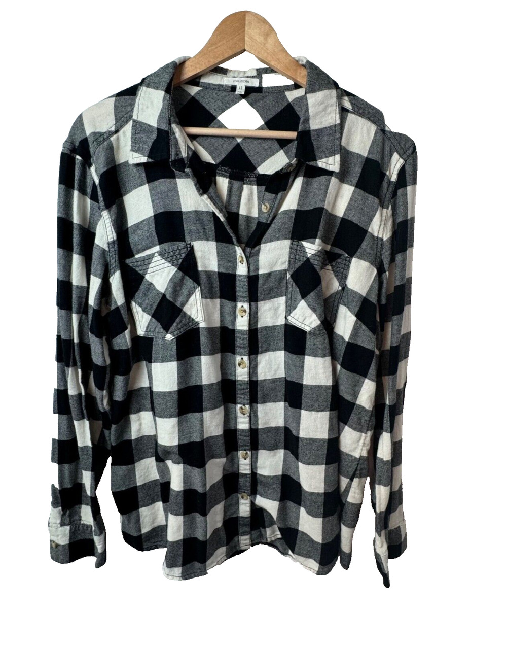 Maurices Black and White Plaid Button Up XL